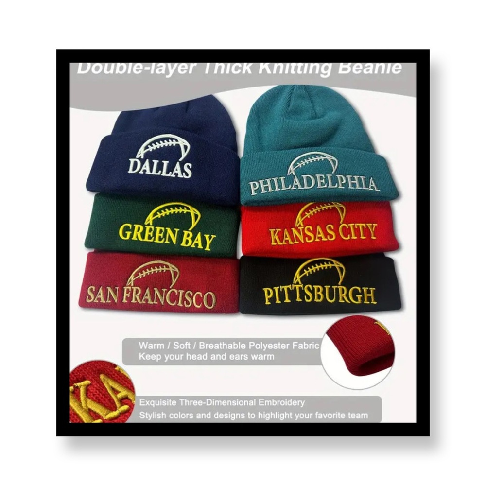 ‼️‼️Clearance-1 PC-Embroidered City Name Football Beanie Hat